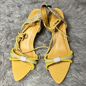 Jessica Simpson Yellow Pointed Toe Lace-Up Sandals